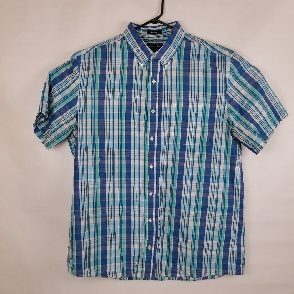 Saddlebred Short Sleeve Button Down Big & Tall Size XLT Blue/Green/White